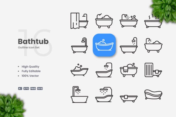 Bathtub Icons: Clean Graphics for Modern Branding