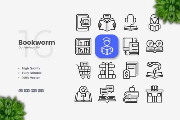 Bookworm Icon: Clean Graphics and Icons for Crafters