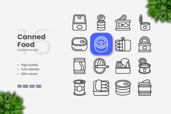 Canned Food Icons: Clean Graphics for Branding