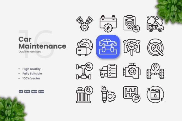 Car Maintenance Icons: Clean Graphics for Modern Design