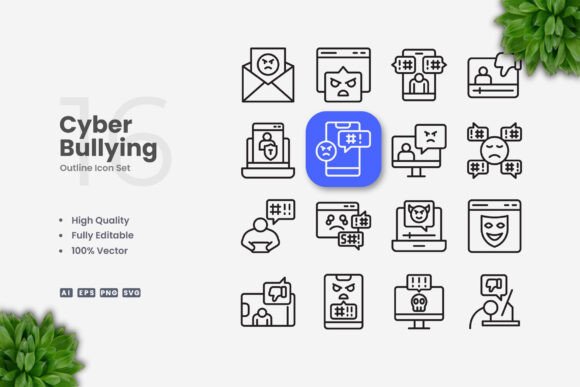 Cyber Bullying Icons: Clean Graphics for Modern Branding