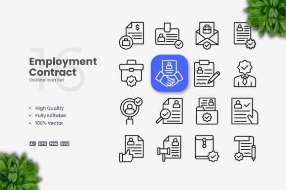 Employment Contract Icons: Clean Graphics for Pro Use