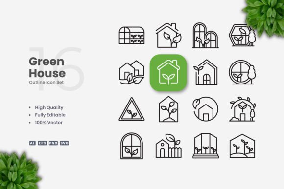 Green House Icons: Clean Graphics for Modern Brands