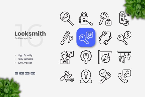 Locksmith Icons: Clean Graphics for Modern Websites