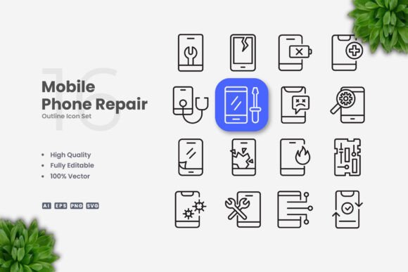 Mobile Phone Repair Icons: Clean Graphics for Modern Blogs