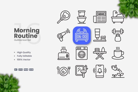 Morning Routine Icons: Clean Graphics for Crafters