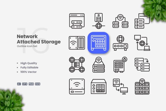 Network Attached Storage Icons: Modern Graphics for Branding