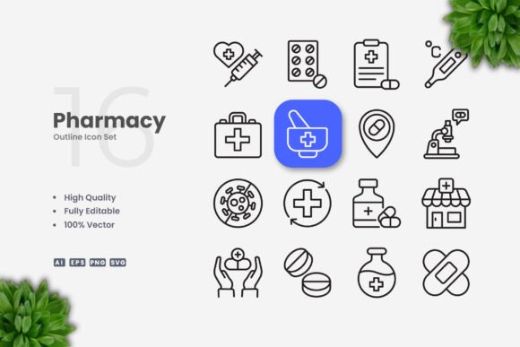 Pharmacy Icons: Clean Graphics for Local Branding