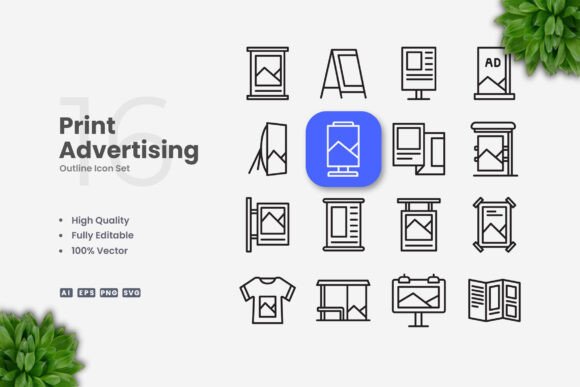 Print Advertising Icons: Clean Graphics for Branding