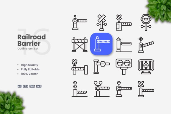 Railroad Barrier Icons: Clean Graphics for Web