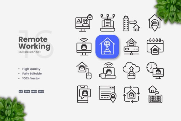 Remote Working Icons: Clean Graphics for Digital Shops